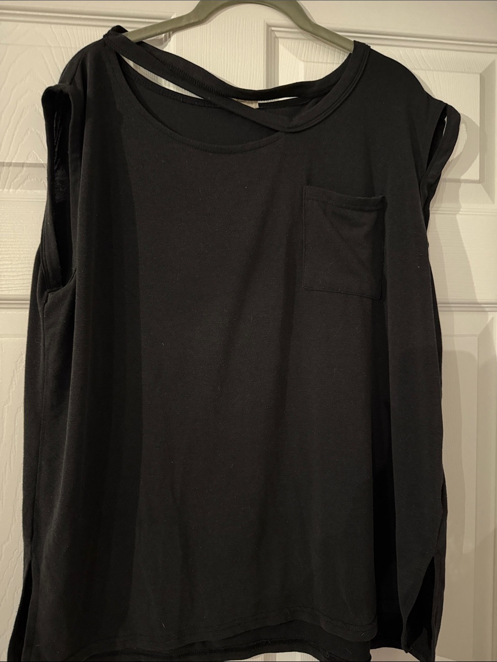 POL Black Sleeveless Pocket Tank with Cutout Neck